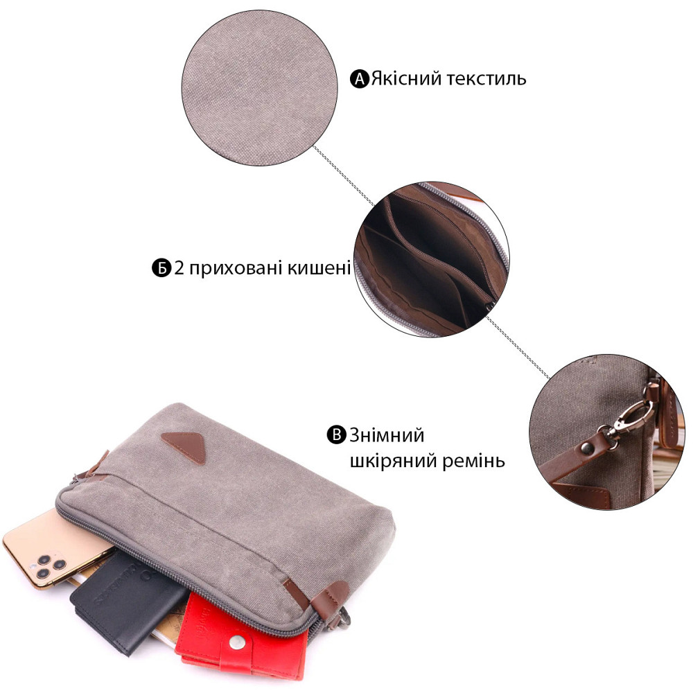 Мужская вместительная барсека из текстиля 21259 Vintage Серая Киев - изображение 7