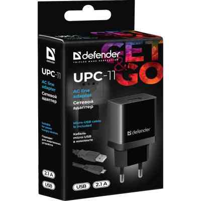 Зарядное устройство Defender UPС-11 1xUSB,5V/2.1А, кабель micro-USB (83556) Винница
