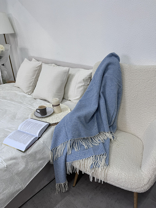 Vladi Плед Vladi 140х200 см Familia із супертонкої вовни з кашеміром Новозеландський блакитний Коломия - фото 6