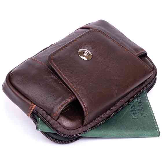 Горизонтальна барсетка на ремінь брюк шкіряна Коричнева (Vintage) Київ