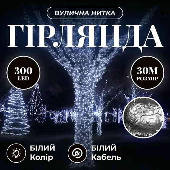 Гірлянда Нитка вулична 30 м 300 LED білий провід Білий CF300L30MWW Київ
