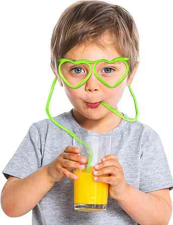 Очки трубочка детские для питья в форме сердечек one size зеленый Киев