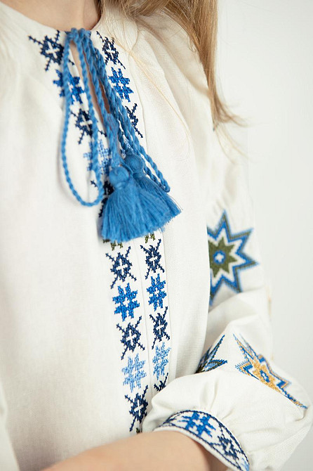 Вышиванка для девочек, молочная, льняная, с длинным рукавом, топ Киев - изображение 3