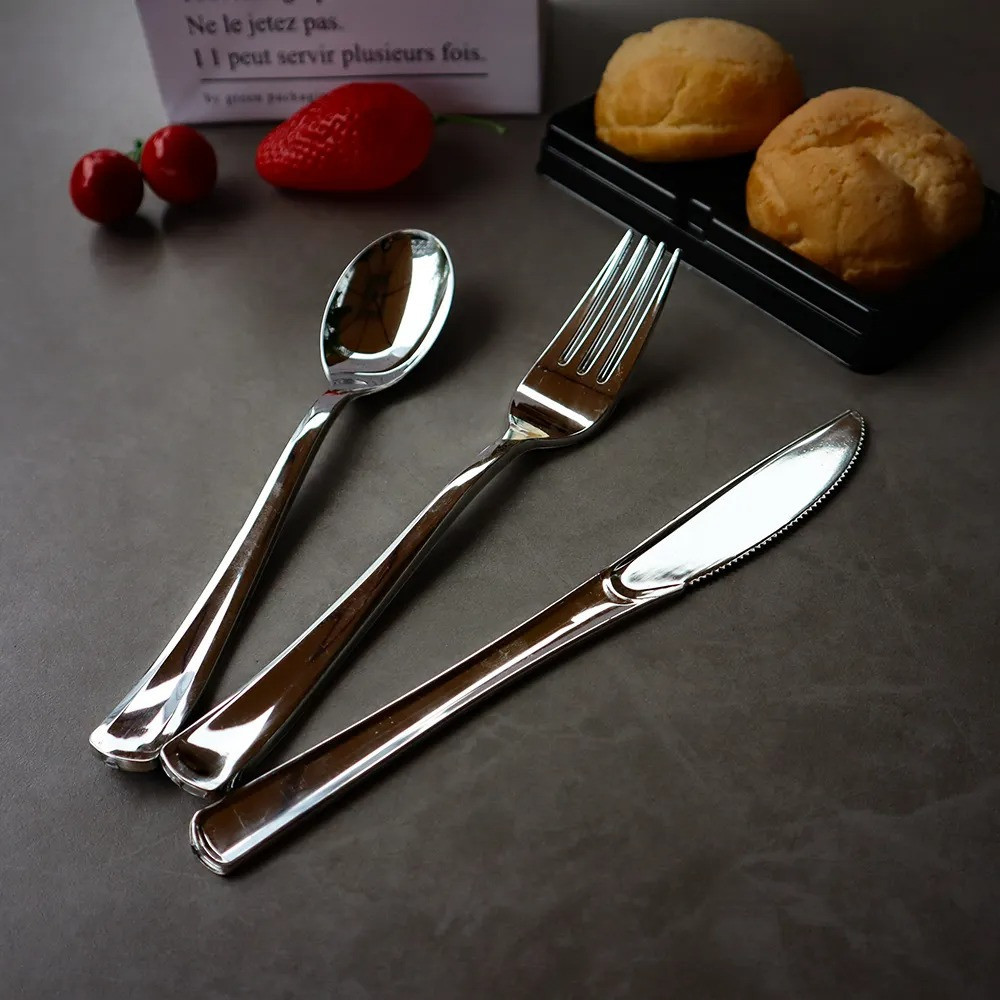 Набор пластиковых столовых приборов 18 шт качественных (ножи,вилки, ложки).Многоразовая посуда, серебристые Каменец-Подольский - изображение 9