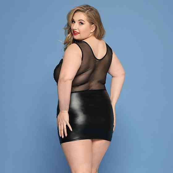 Елегантна сукня JSY «Леді Софія» Plus Size, black, дрібна сітка, вишивка, екошкіра Sex Aura Київ
