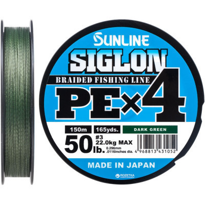 Шнур Sunline Siglon PE н4 150m 3.0/0.296mm 50lb/22.0kg Dark Green (1658.09.25) Винница - изображение 1