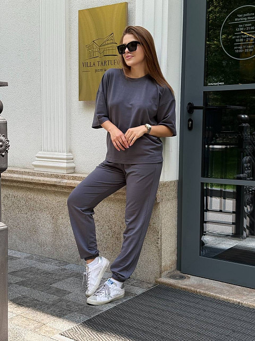 Жіночий костюм двонитка футболка та штани прогулянковий Графітовий XL-XXL Харків - фото 13