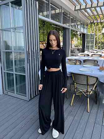 Жіночий базовий прогулянковий костюм-двійка: лонг і штани віскоза Чорний, 44/46 Одеса