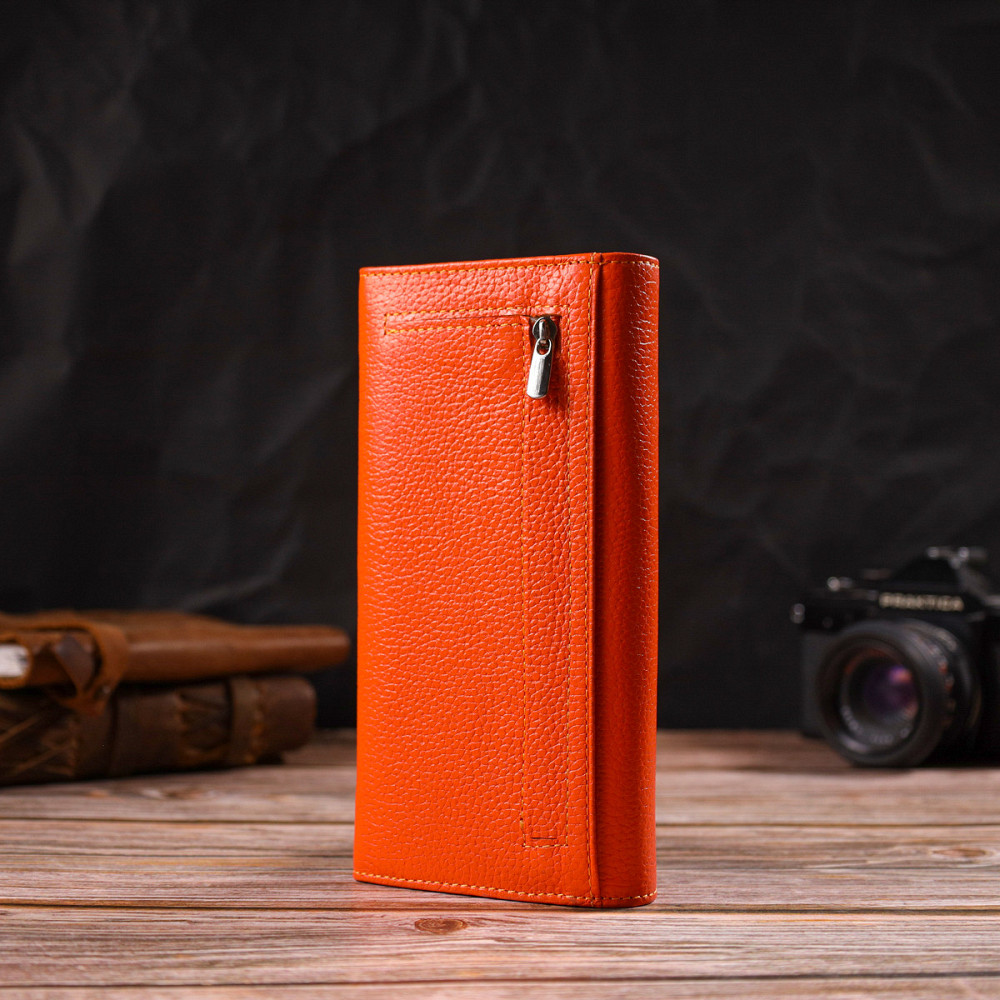 Большой женский кошелек из натуральной зернистой кожи CANPELLINI 21710 Оранжевый Киев - изображение 9