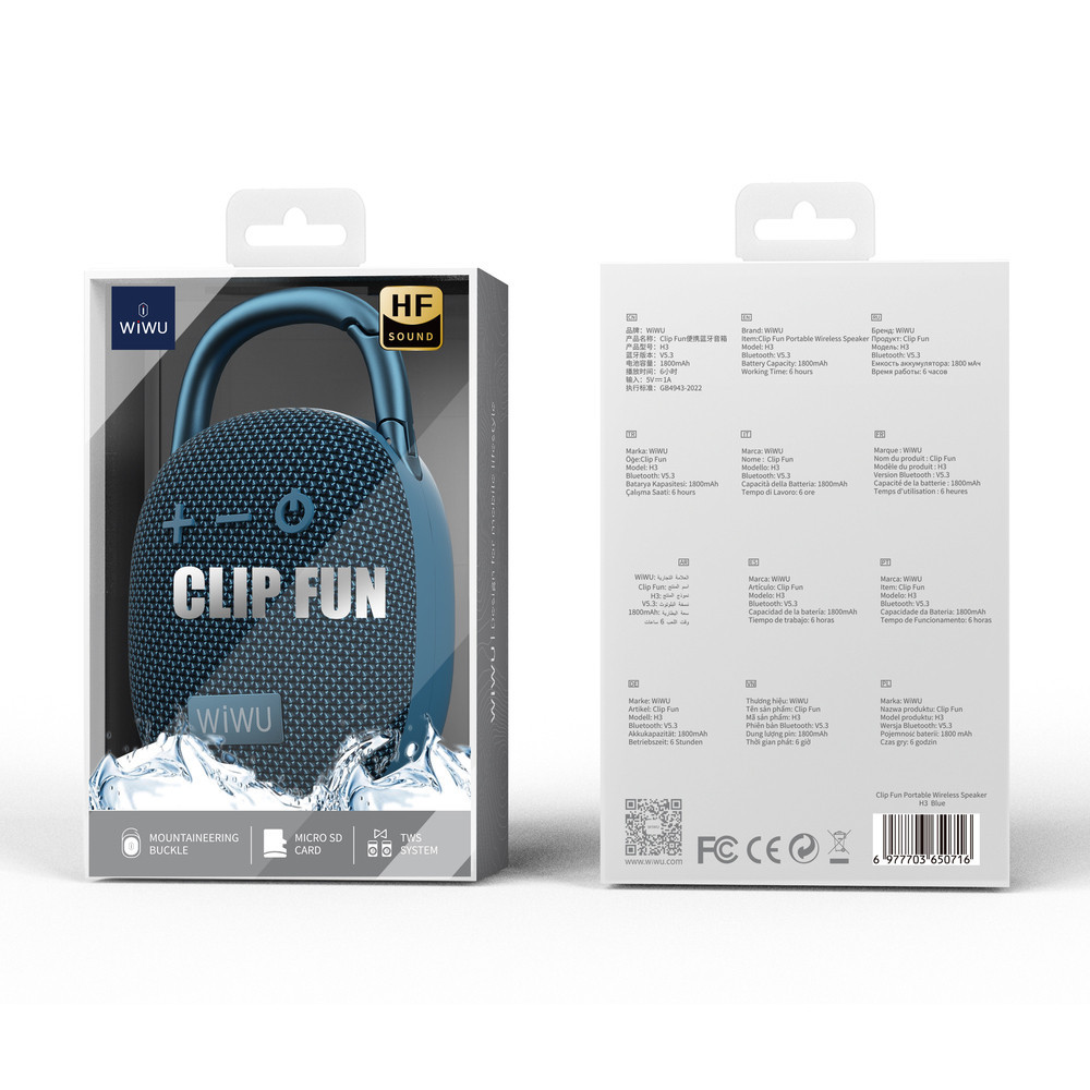 Портативная колонка WIWU H3 Clip Fun Portable 5W, IPX5, Blue Одесса - изображение 2