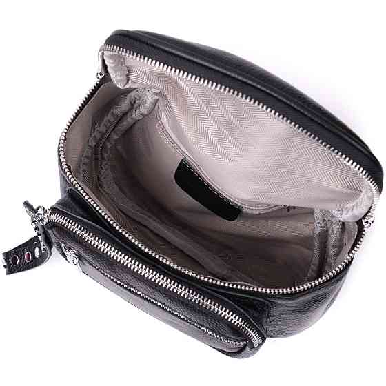 Сумка для женщин с декором в виде кнопок из натуральной кожи Vintage 22388 Черная Киев