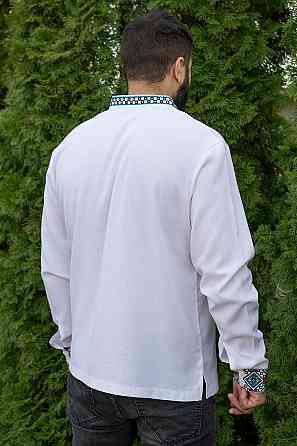 Вишиванка чоловіча, лляна, з довгим рукавом, біла, лен  - , топ Київ