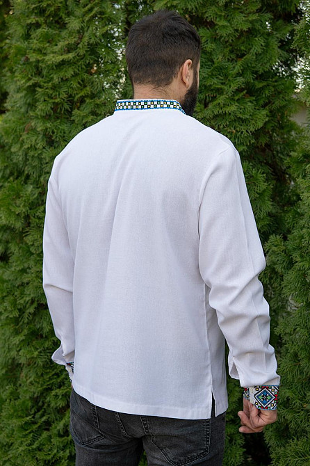 Вышиванка мужская, льняная, с длинным рукавом, белая, лен   , топ Киев - изображение 5