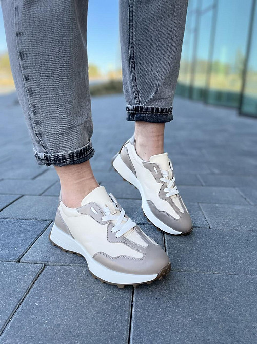 Кроссовки EMELI белые+капучино натуральная кожа размер 36 (4995) Коломыя - изображение 1