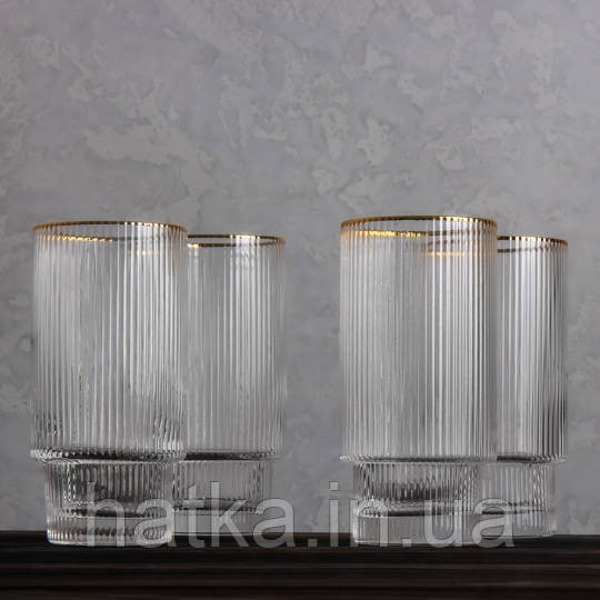 Склянка стильна скляна "Амарето" 350 мл прозора із золотим обідком для дому та ресторану Київ - фото 2