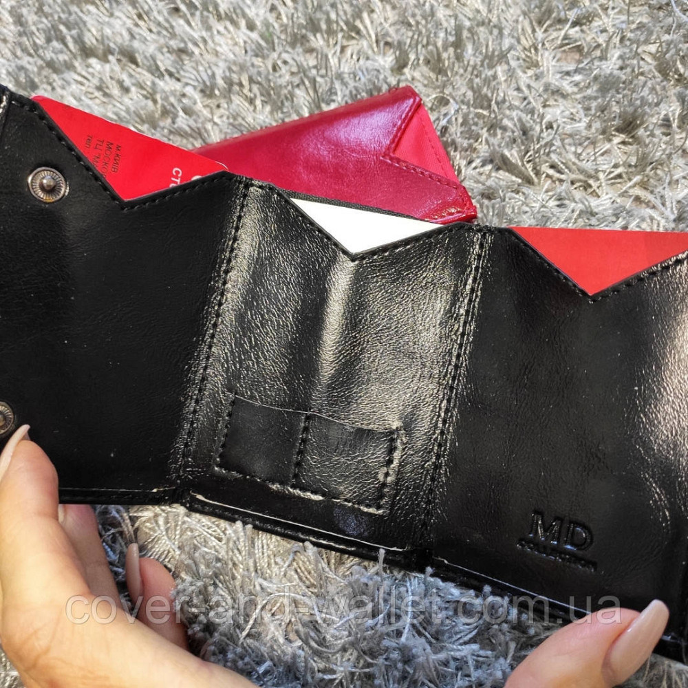 Компактний гаманець чорного кольору в три складання MD 610 Київ - фото 7