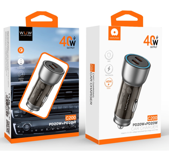 Автомобільний зарядний пристрій WUW-C200 PD 20W +PD 20W black Одеса