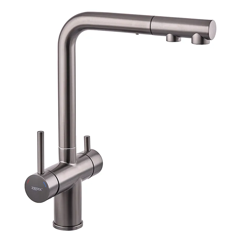 Змішувач кухонний Zerix LUX-024 Graphite з виходом на питну воду з висувною лійкою колір графіт Чернівці - фото 1