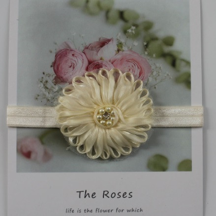 Повязка для девочки бежевая - размер цветка 7см, размер универсальный (на резинке) Киев - изображение 1