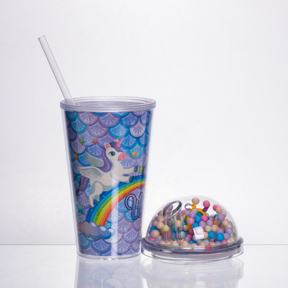 Многоразовий пластиковий стакан з трубочкою 400 мл, голубий Київ - фото 2