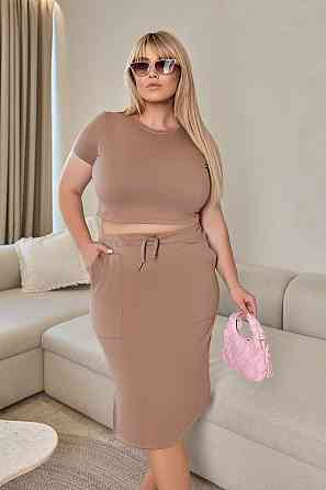 Жіночий літній костюм зі спідницею міді "Sunstyle" оптом | Норма і батал Капучіно, 46-48 Київ