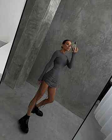 Женское облегающее мини платье с завязками из вискозы Серый, 44/46 Одесса