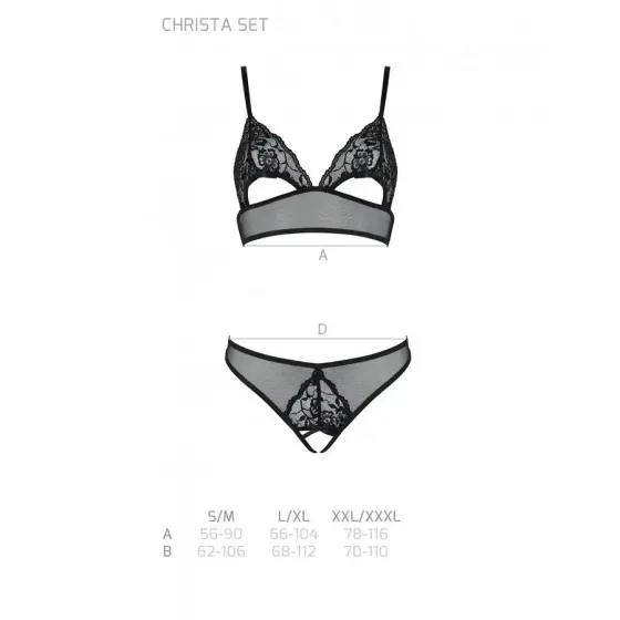 Комплект із бралету з ажурним ліфом та відкритими трусиками Passion CHRISTA SET Open Bra L/XL black Львов