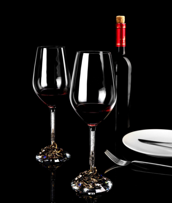 Набор подарочных бокалов для вина 470 мл х 2 шт с металлическим декором и кристаллами Старое серебро Кременчуг - изображение 3