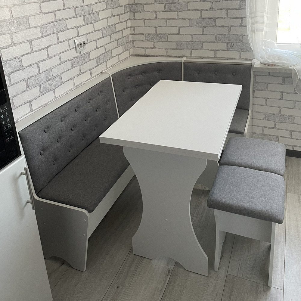 Куток Сімейний зі столом та 2 табуретки 114х154 см Тканина / Білий Львів - фото 1