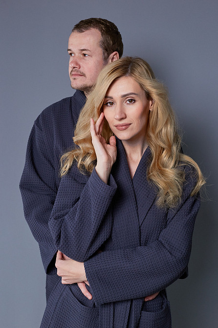 Женский вафельный халат Ideal Textile длинный темно-серый M (56860808) Черновцы - изображение 3