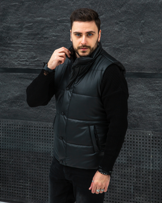 Жилетка чоловіча шкіряна дута Чорний XL Харків - фото 2