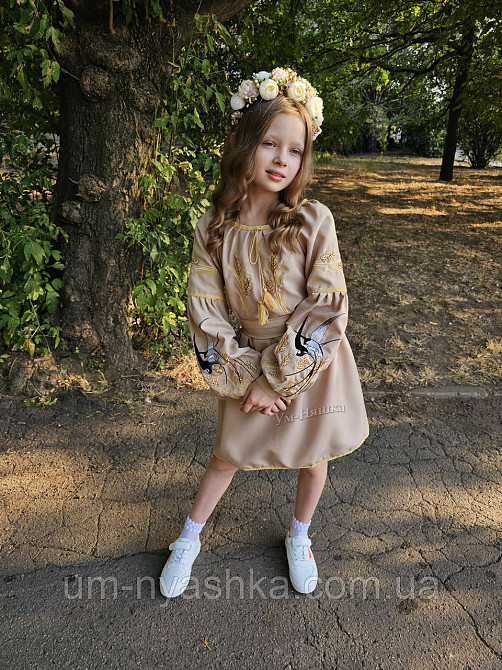 Детский платье вышиванка с ласточками и колосками 