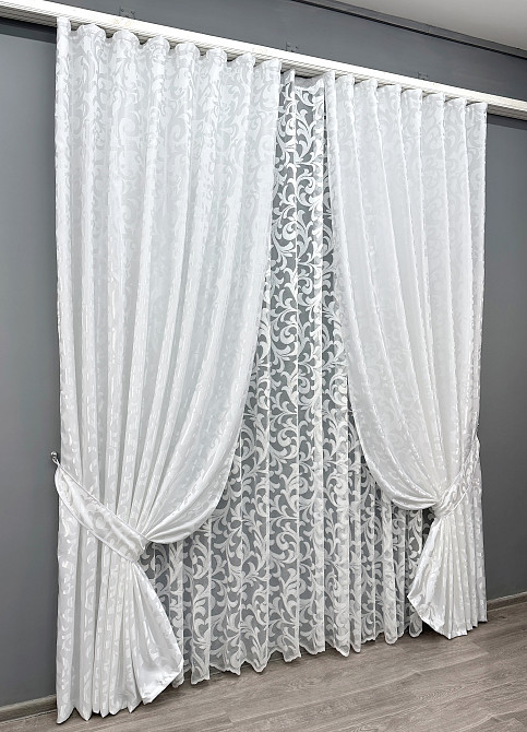 Комплект штор VR-Textil Жаккард Вензель 100х270 2шт и Тюль 300х270 418ш-1147т Белый 71-101/1 Киев - изображение 2