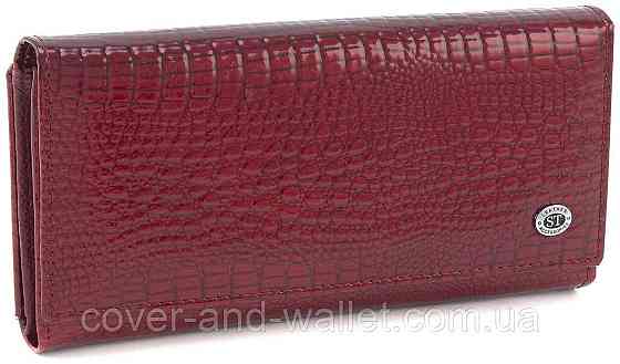 Бордовый лаковый женский кошелек для карточек из натуральной кожи ST Leather (S9001A) Киев