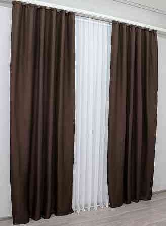 Комплект готових штор VR-Textil Льон-блекаут № 1180ш Венге 150х270см 2 шт (30-037) Київ