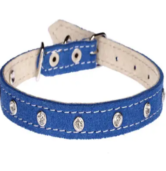 Нашийник 1945 10мм "Перламутр" шкіра подвійний прикрашений стразами Синій Вінниця - фото 1