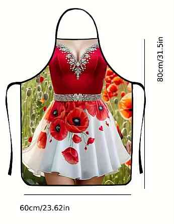 Фартух з приколом дівчина в сукні з маками 80 на 60 см різнобарвний Київ
