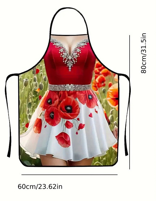 Фартух з приколом дівчина в сукні з маками 80 на 60 см різнобарвний Київ - фото 4