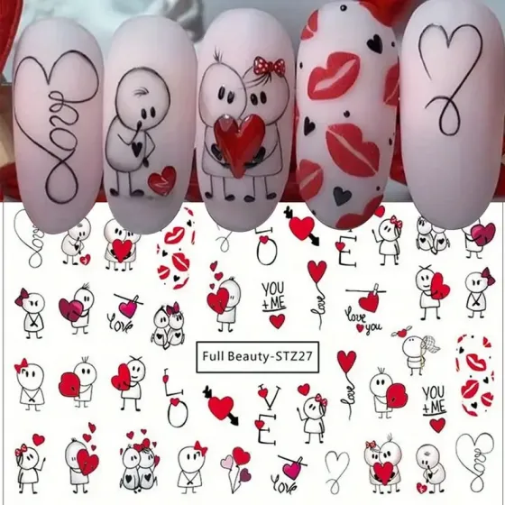 Набор наклеек для ногтей Love (2 листа) – сердечки, пары, надписи, цветы Киев