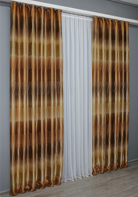 Комплект готовых штор VR-Textil Фотошторы двусторонние № 1387ш Коричневый 150х270 см 2 шт (33-0258) Киев - изображение 5