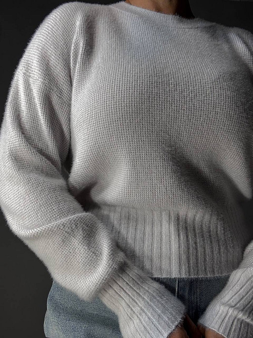 Свитер женский Fancy Matinee 7571 вафельный из ангоры оверсайз, светло-серый, one size Киев - изображение 5