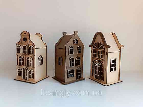 Набір з трьох будиночків у європейському стилі з підсвічуванням 22 см. Ірпінь