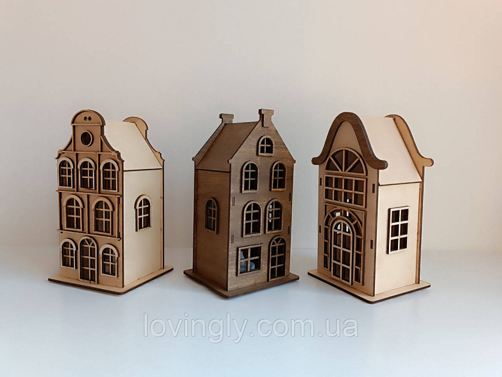 Набор из трех домиков в европейском стиле с подсветкой 22 см. Ирпень - изображение 1