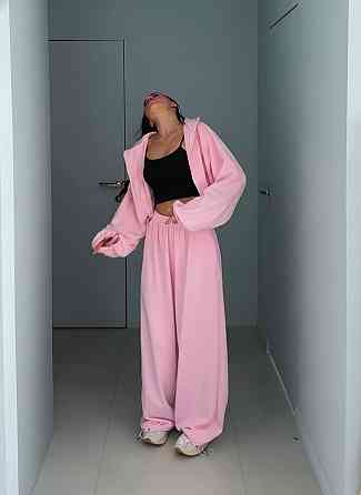 Женский базовый повседневный теплый костюм двойка из трехнитки на флисе Розовый, 42/46 Одесса