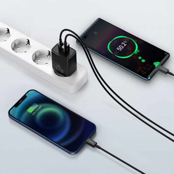 Зарядний пристрій 2xUSB 20W (USB-C+USB-A) Чорний Baseus (CCXJ-B01) Київ - фото 7