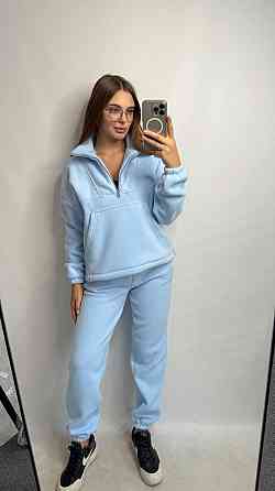 Брендовый теплый спортивный костюм женский Голубой XL-2XL Харьков
