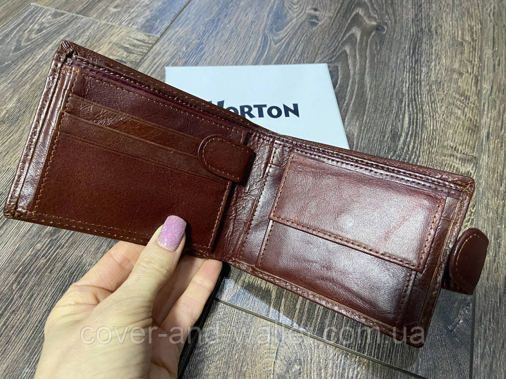 Вместительный мужской кошелек из натуральной кожи коричнего цвета Horton Collection Киев - изображение 4