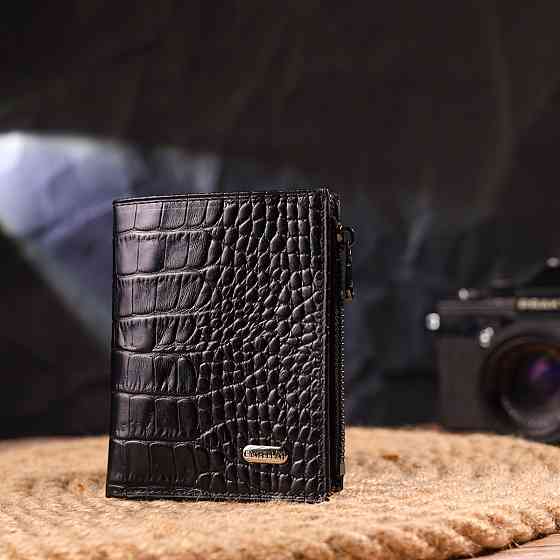 Вертикальний гаманець з натуральної шкіри з тисненням під крокодила CANPELLINI 21673 Чорний Київ