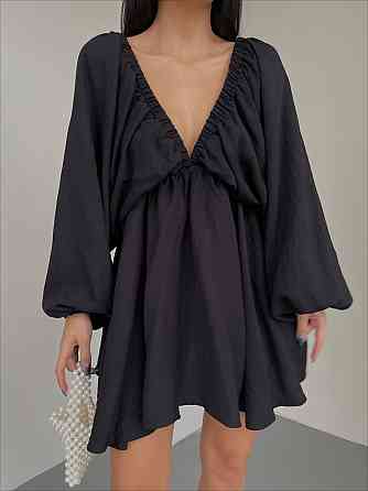 Женское легкое мини платье свободного кроя креп жатка Черный Одесса