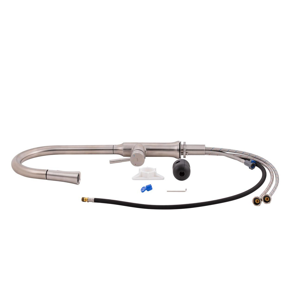 Змішувач для кухні Qtap Baruska з висувним виливом QTBAR9137103UN Brushed Nickel PVD Київ - фото 5